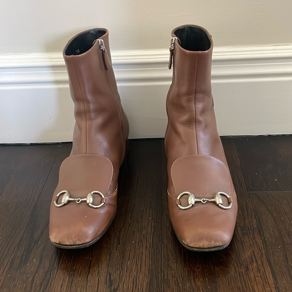 Gucci silver buckle booties